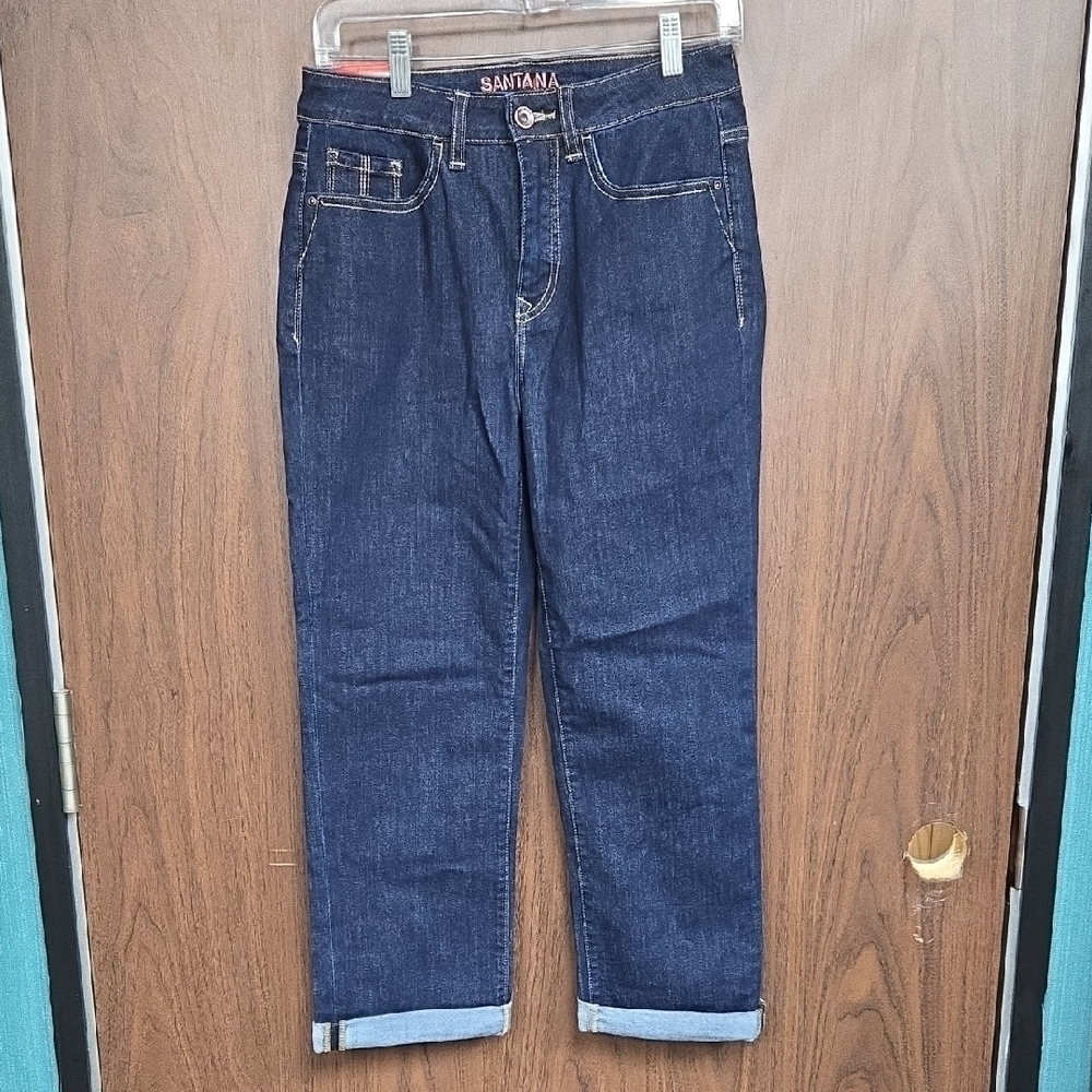 Santana Size 8 Dark Wash Mid Rise Straight Leg Classic Fit Capri Jeans